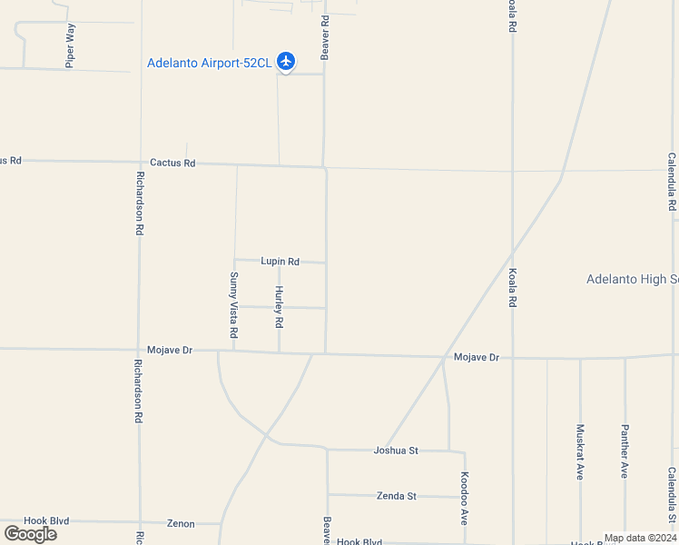 map of restaurants, bars, coffee shops, grocery stores, and more near Beaver Road in Adelanto