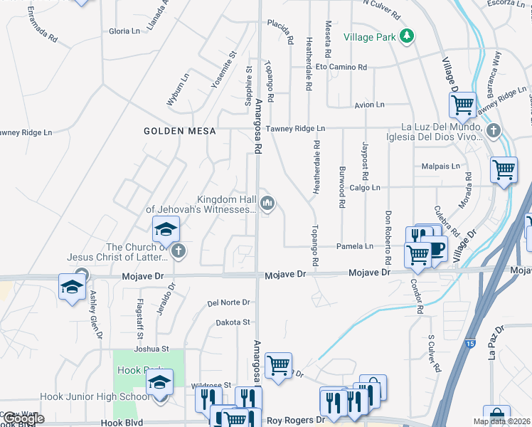 map of restaurants, bars, coffee shops, grocery stores, and more near 15475 Amargosa Road in Victorville
