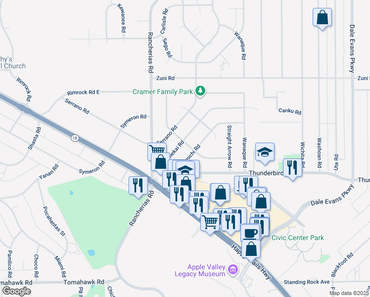 map of restaurants, bars, coffee shops, grocery stores, and more near 15420 Broken Bow Road in Apple Valley