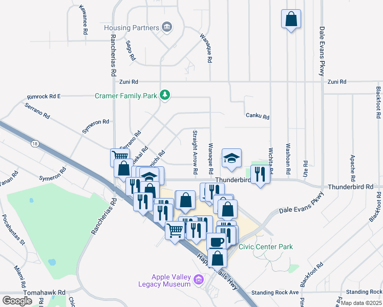 map of restaurants, bars, coffee shops, grocery stores, and more near 15406 Straight Arrow Road in Apple Valley