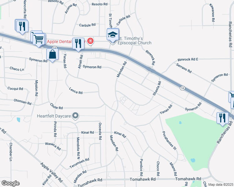 map of restaurants, bars, coffee shops, grocery stores, and more near in Apple Valley