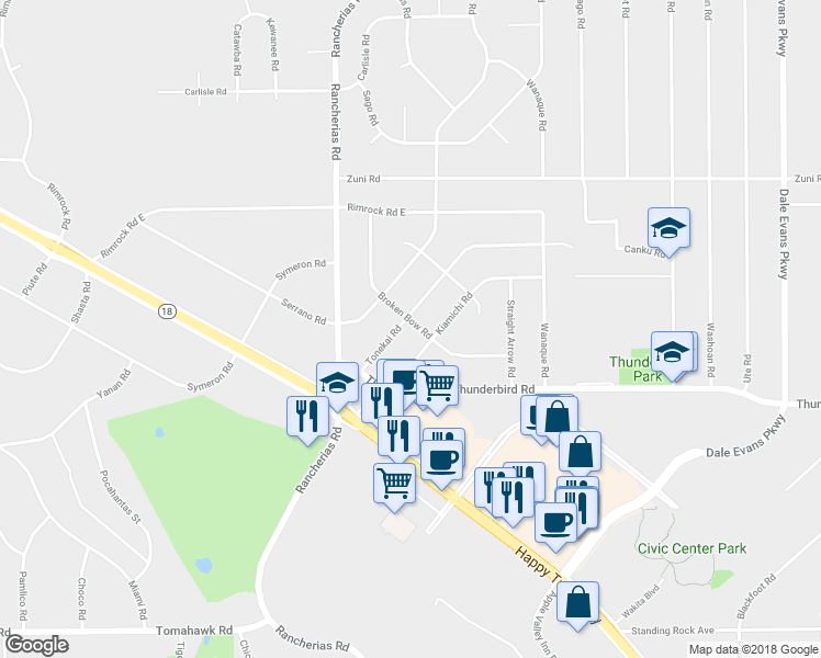 map of restaurants, bars, coffee shops, grocery stores, and more near 15423 Tonekai Road in Apple Valley