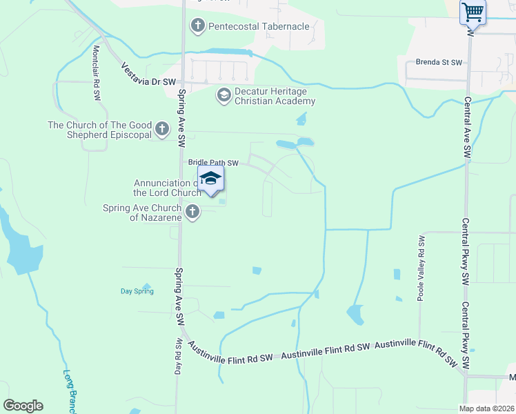 map of restaurants, bars, coffee shops, grocery stores, and more near 4120 Clydesdale Way Southwest in Decatur