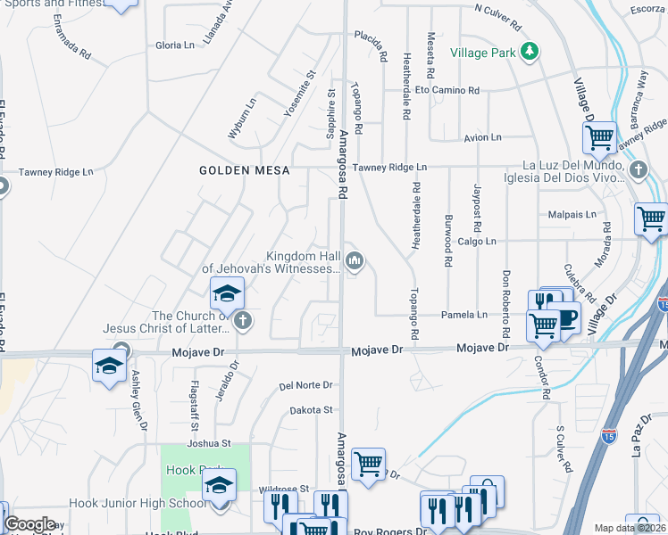 map of restaurants, bars, coffee shops, grocery stores, and more near 15481 Chaparral Street in Victorville