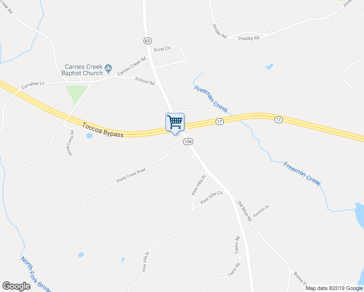 map of restaurants, bars, coffee shops, grocery stores, and more near 2700 Mize Road in Toccoa