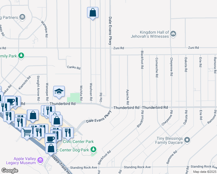 map of restaurants, bars, coffee shops, grocery stores, and more near 15440 Dale Evans Parkway in Apple Valley