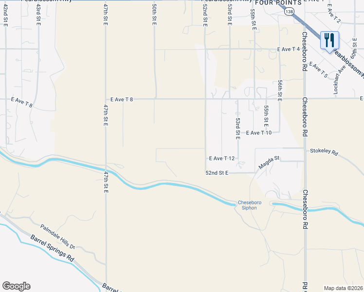 map of restaurants, bars, coffee shops, grocery stores, and more near 35806 50th Street East in Palmdale