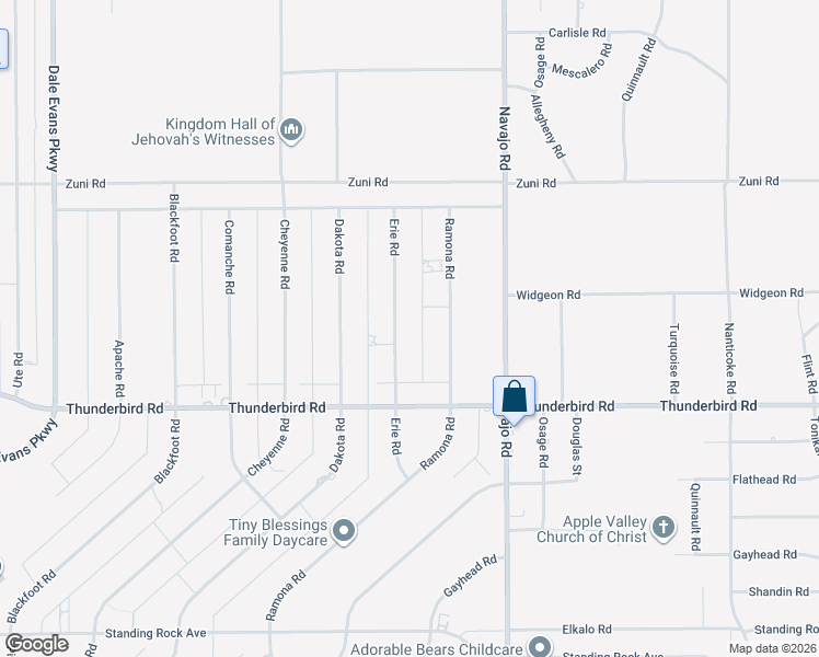 map of restaurants, bars, coffee shops, grocery stores, and more near 15394 Erie Road in Apple Valley