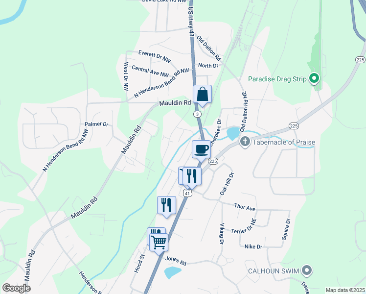 map of restaurants, bars, coffee shops, grocery stores, and more near 1316 U.S. 41 in Calhoun