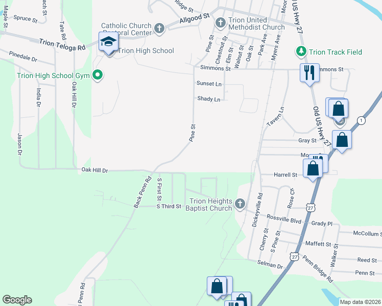 map of restaurants, bars, coffee shops, grocery stores, and more near Rossville Boulevard in Summerville
