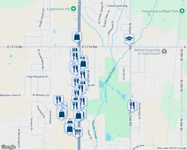 map of restaurants, bars, coffee shops, grocery stores, and more near 2112 West Twin Drive in Duncan