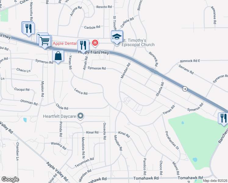 map of restaurants, bars, coffee shops, grocery stores, and more near 15460 Mandan Road in Apple Valley