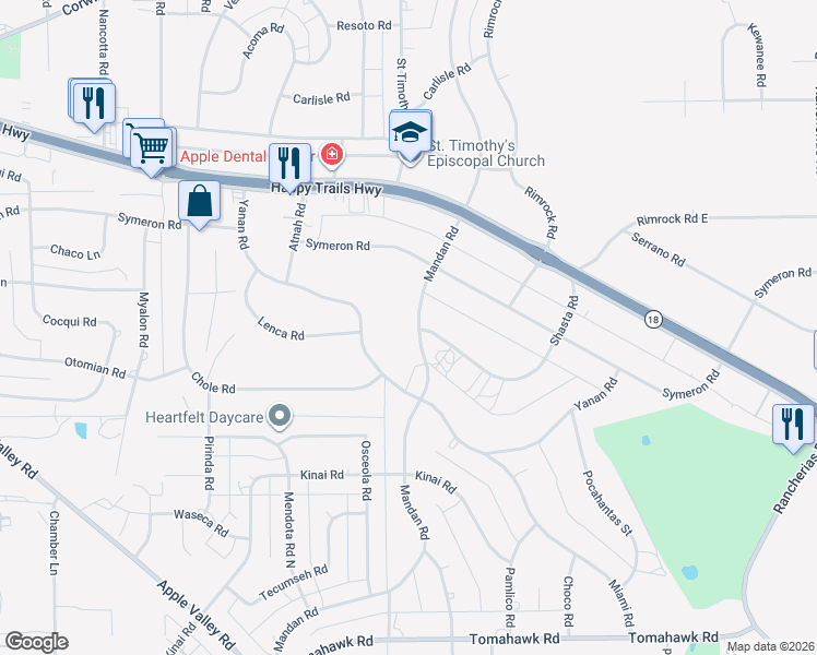 map of restaurants, bars, coffee shops, grocery stores, and more near 15460 Mandan Road in Apple Valley