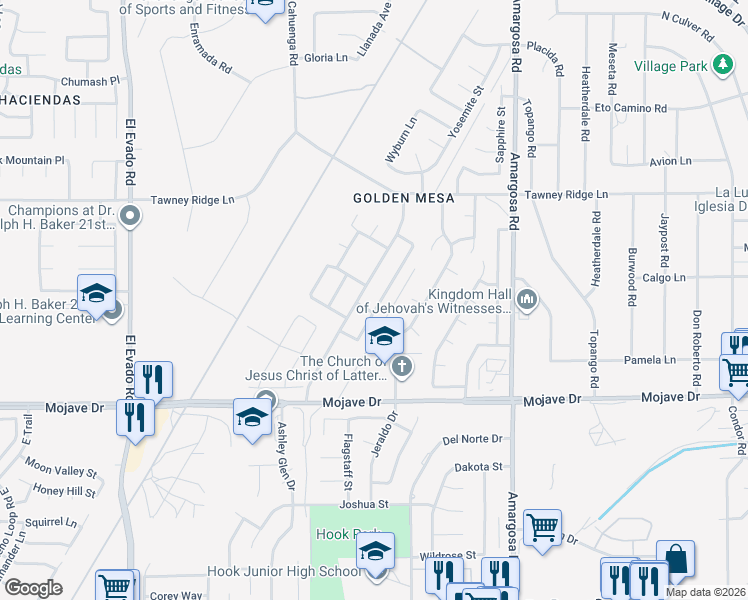 map of restaurants, bars, coffee shops, grocery stores, and more near 15559 Bow String Street in Victorville