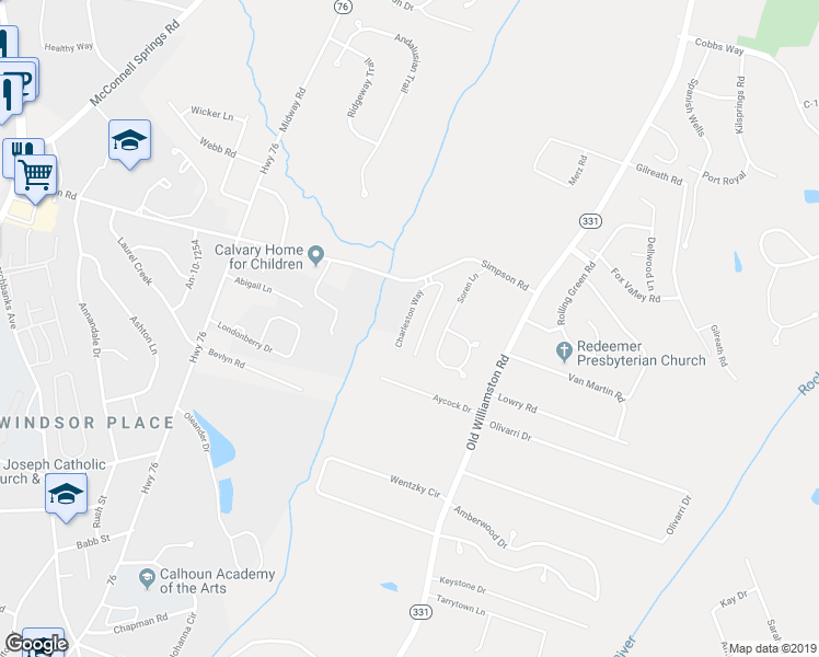 map of restaurants, bars, coffee shops, grocery stores, and more near 112 Twin Lakes Drive in Anderson