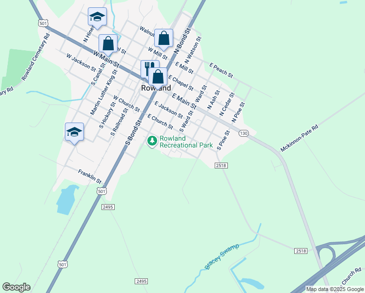 map of restaurants, bars, coffee shops, grocery stores, and more near 505 East Mccormick Street in Rowland