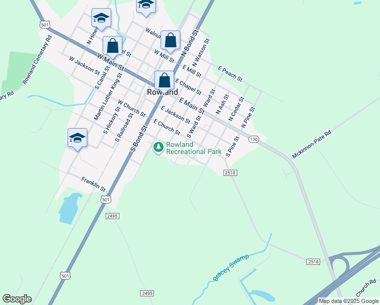 map of restaurants, bars, coffee shops, grocery stores, and more near 505 East Mccormick Street in Rowland