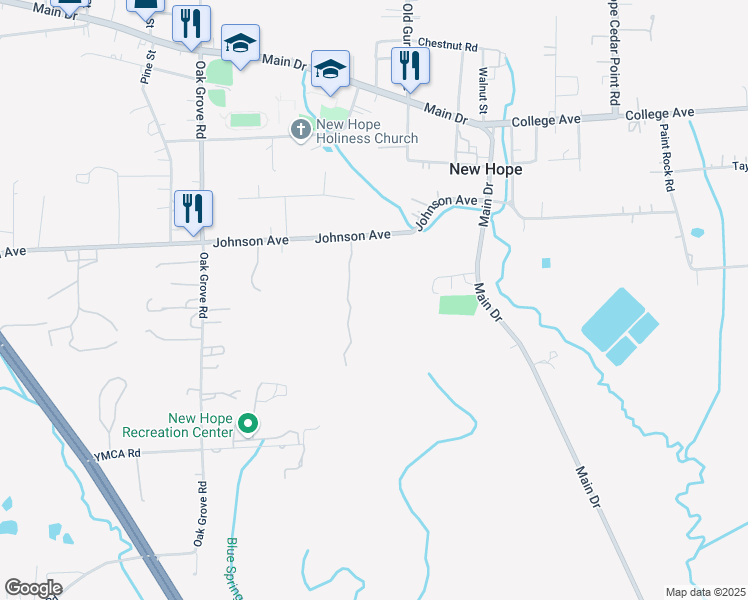 map of restaurants, bars, coffee shops, grocery stores, and more near 1264 Johnson Avenue in New Hope