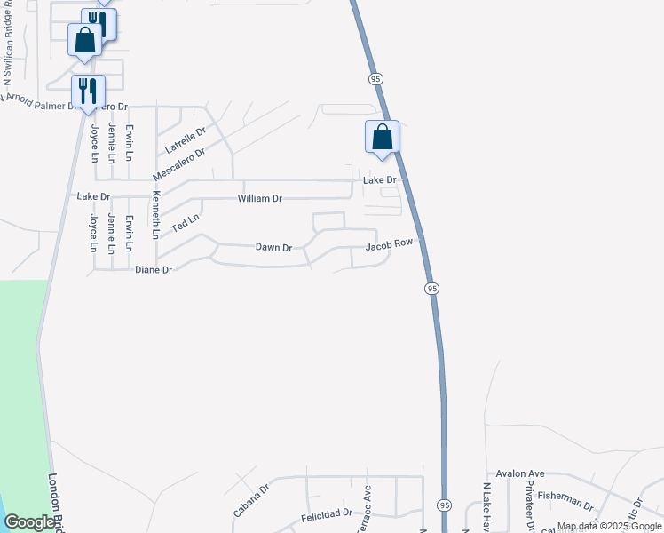 map of restaurants, bars, coffee shops, grocery stores, and more near 2407 Frederick Lane in Lake Havasu City