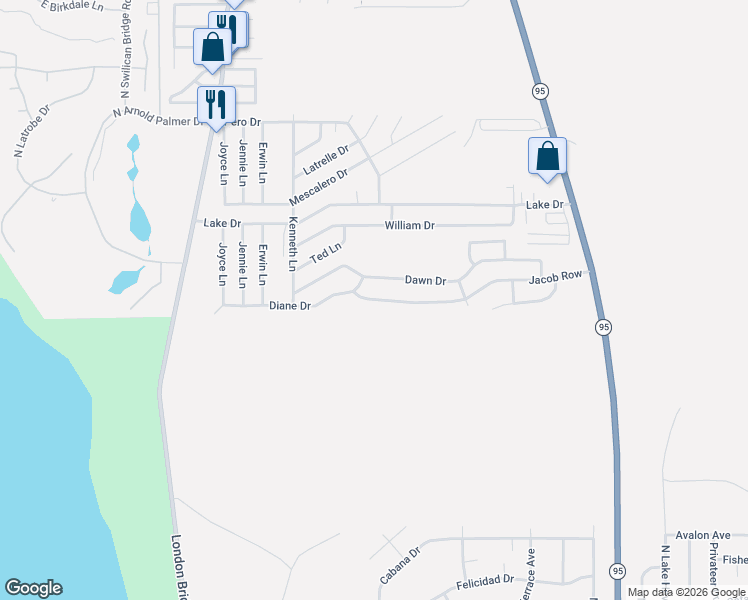 map of restaurants, bars, coffee shops, grocery stores, and more near 2246 Dawn Drive in Lake Havasu City