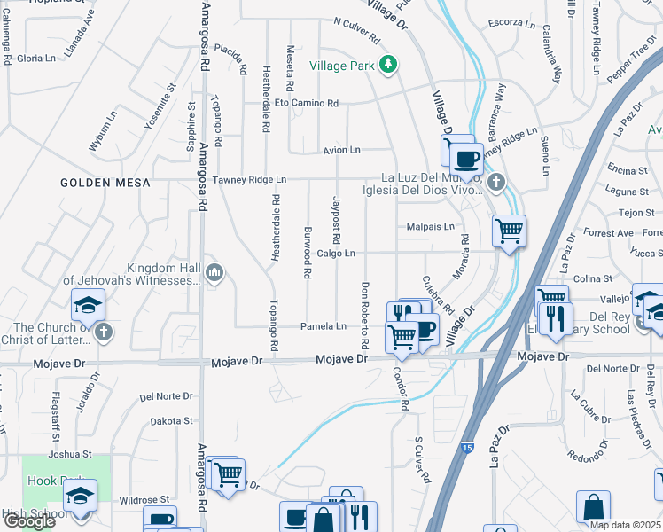 map of restaurants, bars, coffee shops, grocery stores, and more near 15502 Jaypost Road in Victorville