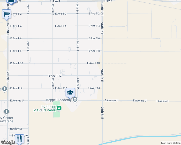 map of restaurants, bars, coffee shops, grocery stores, and more near 9503 East Avenue T 12 in Palmdale