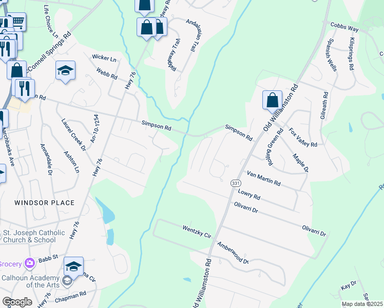 map of restaurants, bars, coffee shops, grocery stores, and more near 112 Twin Lakes Drive in Anderson