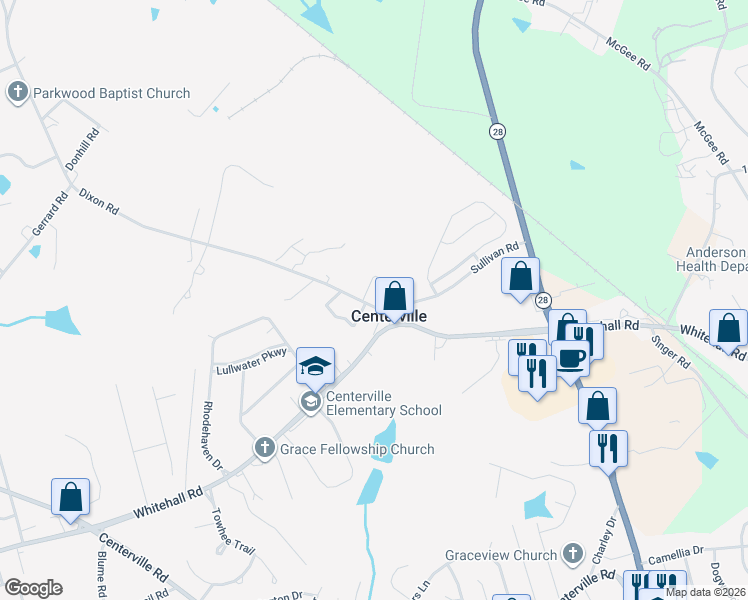 map of restaurants, bars, coffee shops, grocery stores, and more near 1204 Rice Lane in Anderson