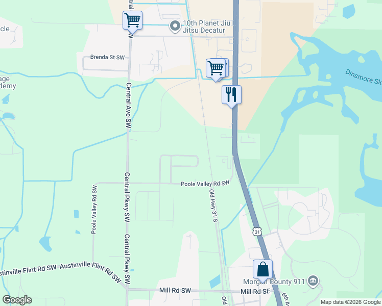 map of restaurants, bars, coffee shops, grocery stores, and more near 3908 Ryan Drive Southwest in Decatur