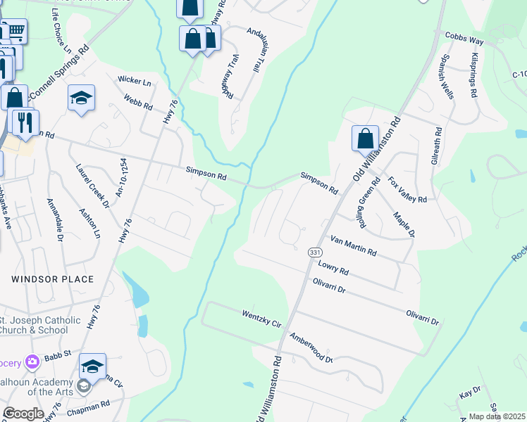map of restaurants, bars, coffee shops, grocery stores, and more near 112 Twin Lakes Drive in Anderson