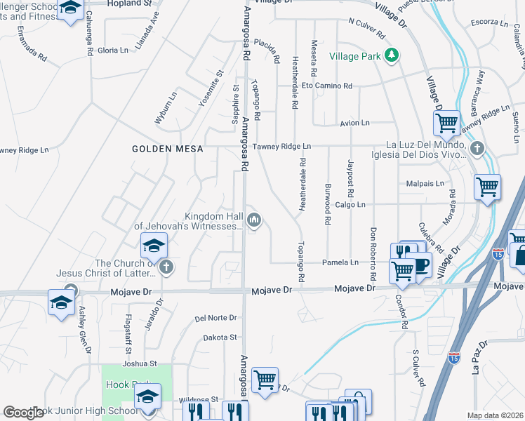 map of restaurants, bars, coffee shops, grocery stores, and more near 15507 Sunny Vista Road in Victorville