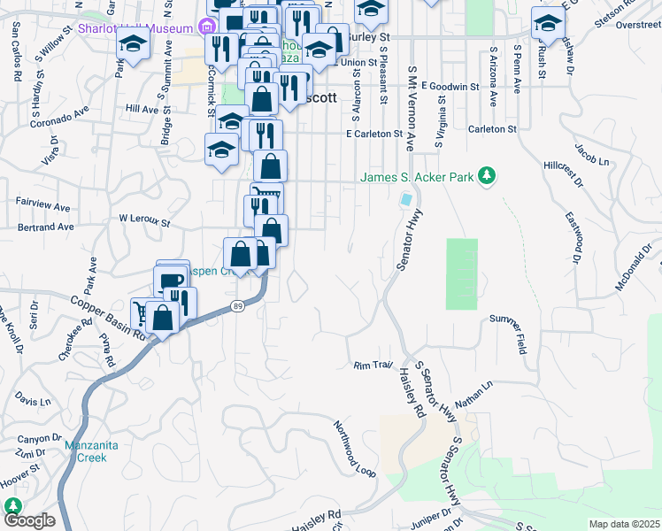 map of restaurants, bars, coffee shops, grocery stores, and more near 531 South Marina Street in Prescott