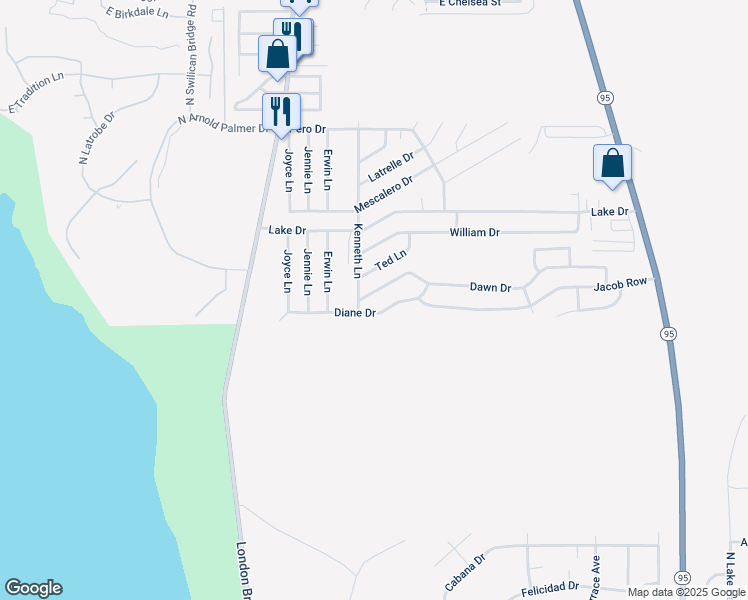 map of restaurants, bars, coffee shops, grocery stores, and more near 3015 Dawn Drive in Lake Havasu City