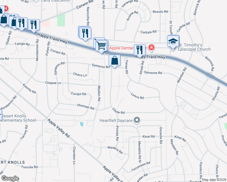 map of restaurants, bars, coffee shops, grocery stores, and more near 15485 Chole Road in Apple Valley