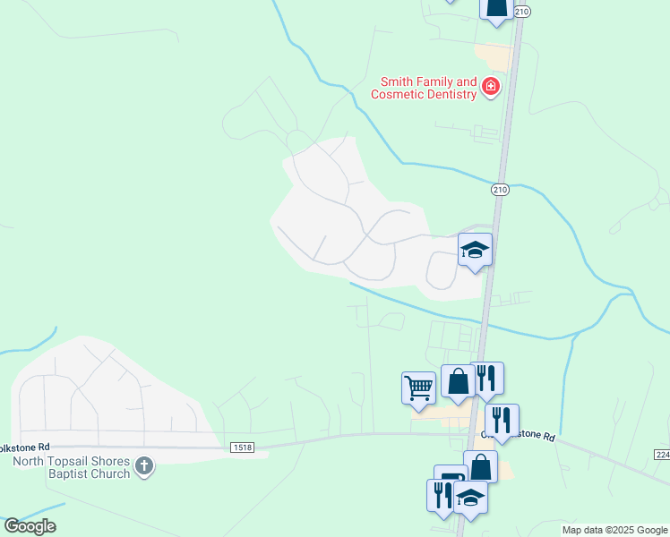 map of restaurants, bars, coffee shops, grocery stores, and more near 303 Long Pond Drive in Sneads Ferry