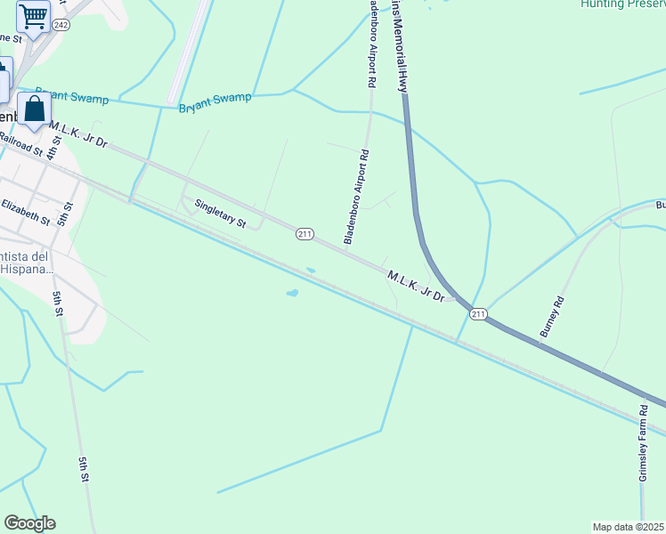map of restaurants, bars, coffee shops, grocery stores, and more near North Carolina 211 Highway West in Bladenboro