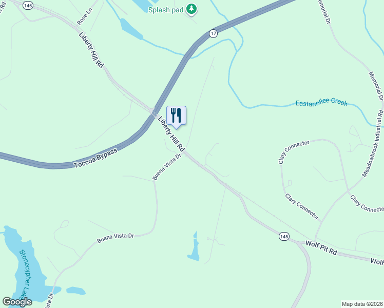 map of restaurants, bars, coffee shops, grocery stores, and more near 2205 Liberty Hill Road in Eastanollee