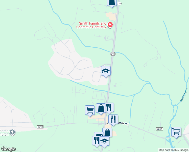 map of restaurants, bars, coffee shops, grocery stores, and more near 222 Silver Creek Loop in Sneads Ferry
