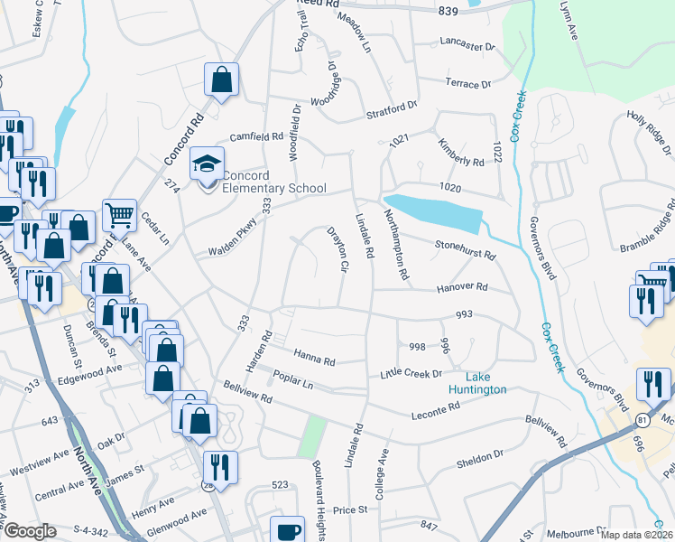map of restaurants, bars, coffee shops, grocery stores, and more near 537 Drayton Circle in Anderson