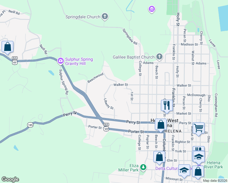 map of restaurants, bars, coffee shops, grocery stores, and more near 109 South Summit in Helena-West Helena