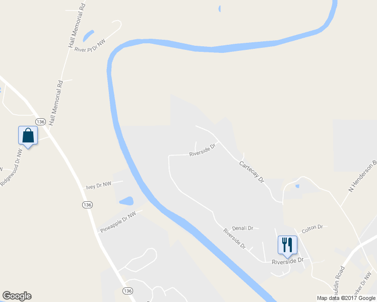 map of restaurants, bars, coffee shops, grocery stores, and more near 784 Riverside Drive in Calhoun