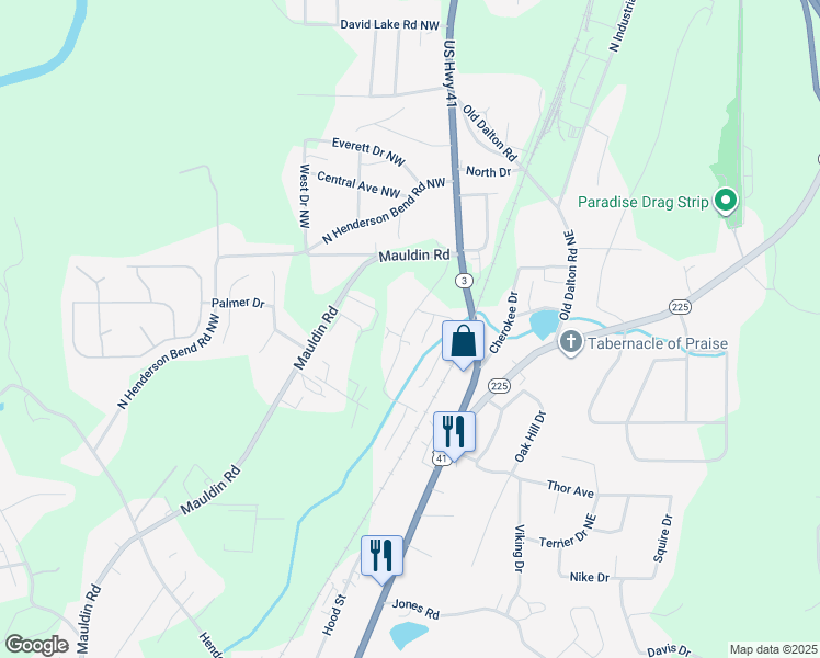 map of restaurants, bars, coffee shops, grocery stores, and more near 441 Jolly Road Northwest in Calhoun