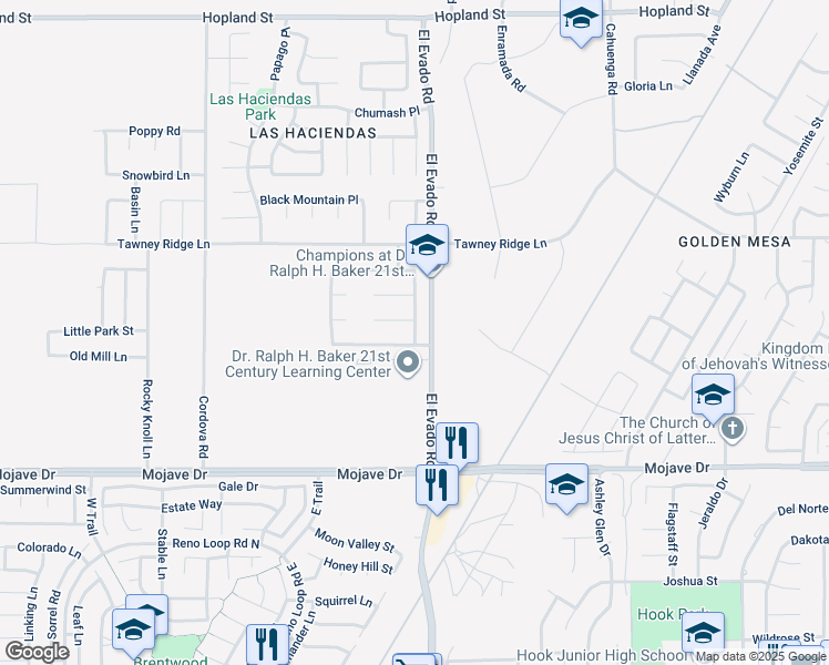 map of restaurants, bars, coffee shops, grocery stores, and more near 15651 Fairbanks Drive in Victorville