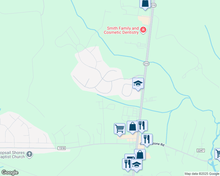 map of restaurants, bars, coffee shops, grocery stores, and more near 410 Bald Cypress Lane in Sneads Ferry