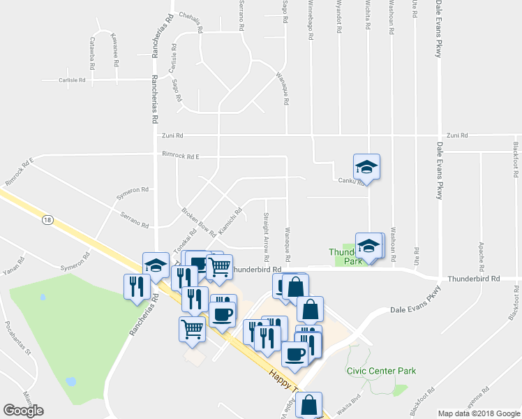 map of restaurants, bars, coffee shops, grocery stores, and more near 15496 Straight Arrow Road in Apple Valley