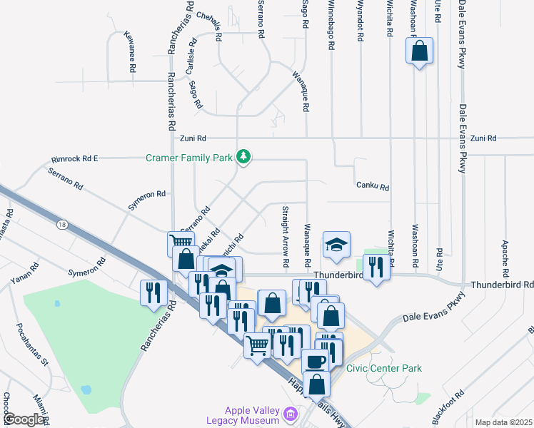 map of restaurants, bars, coffee shops, grocery stores, and more near 20373 Pawhuska Road in Apple Valley