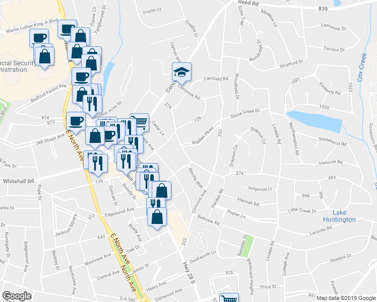 map of restaurants, bars, coffee shops, grocery stores, and more near 2604 Millgate Road in Anderson