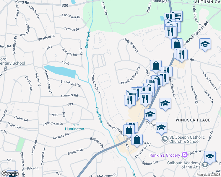 map of restaurants, bars, coffee shops, grocery stores, and more near 206 Lyttleton Way in Anderson