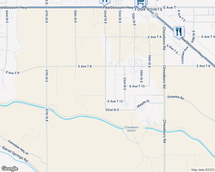 map of restaurants, bars, coffee shops, grocery stores, and more near 35864 52nd Street East in Palmdale