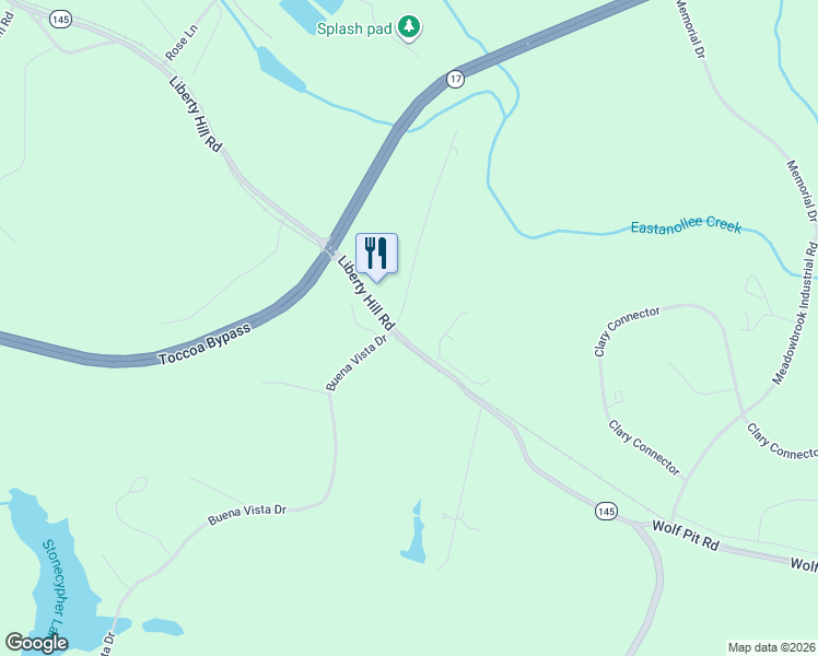 map of restaurants, bars, coffee shops, grocery stores, and more near 2205 Liberty Hill Road in Eastanollee